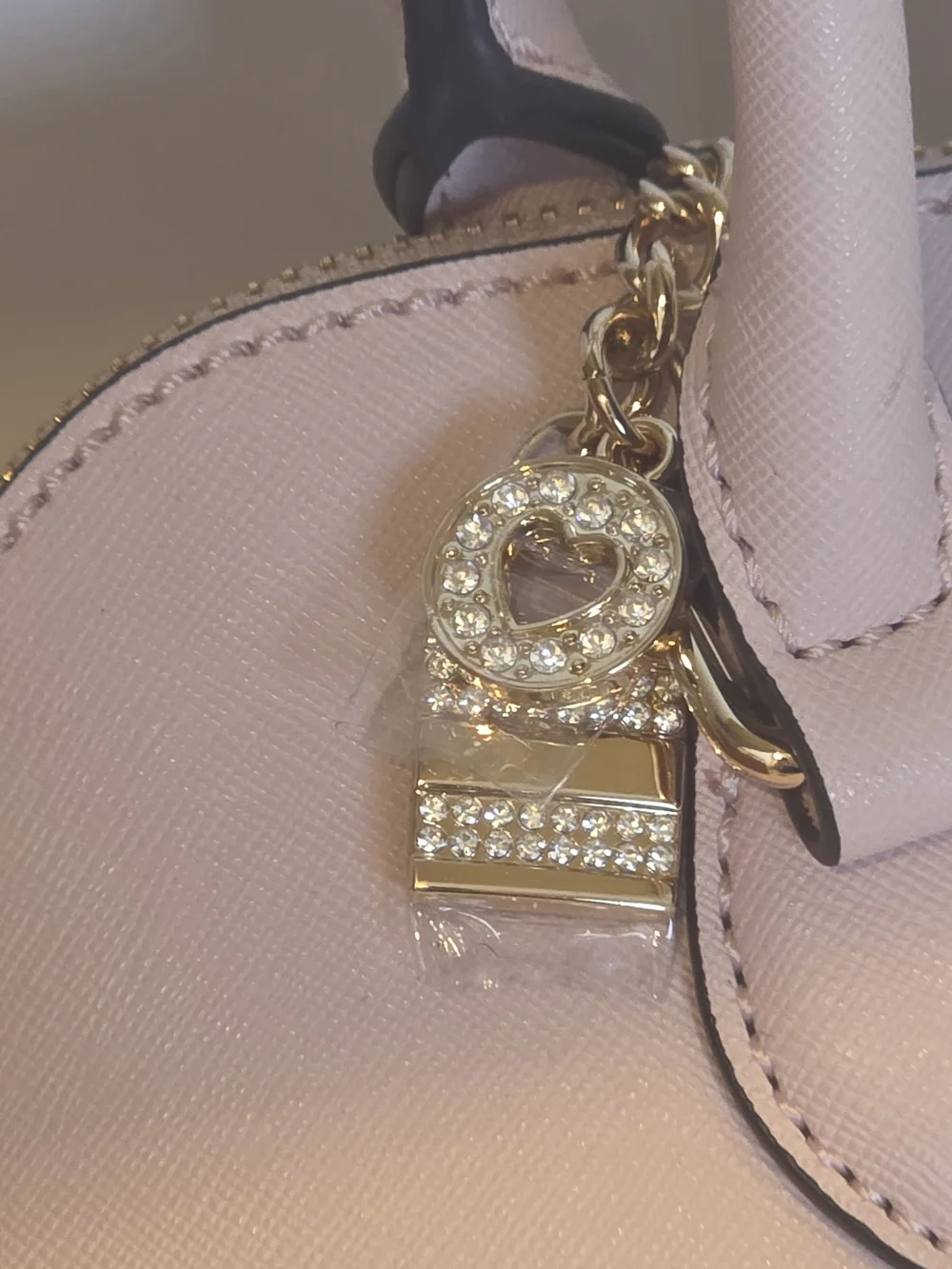 GUESS Blush Pink Saffiano Satchel - Elegant Chain Accent